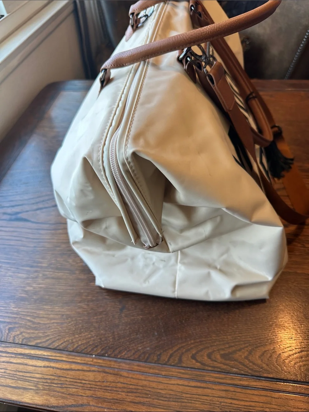 Cream Mommy Bag Tote with Brown Handles